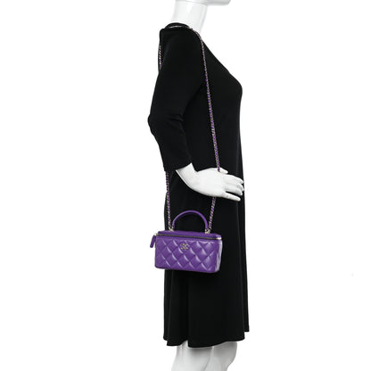 Chanel Lambskin Quilted Small Top Handle Vanity Case With Chain Purple 2 of 11