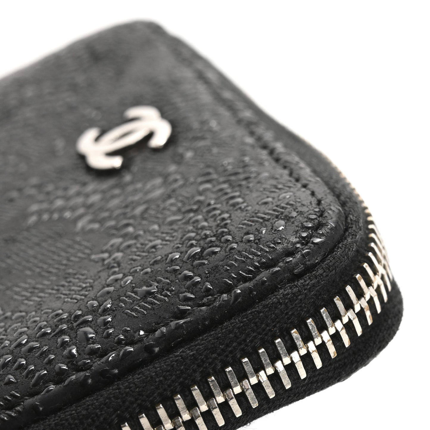 Calfskin Floral Embossed Zipped Coin Purse Black