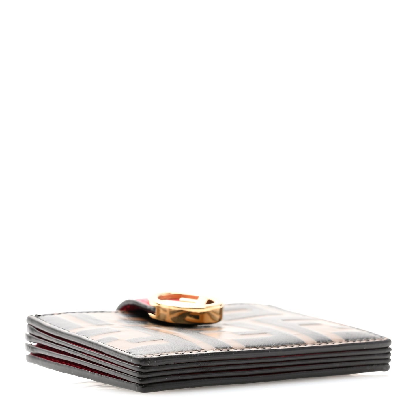 Vitello Cruise F is Fendi Bi-Color FF 1974 Embossed Gusseted Card Holder Maya Black Rosso