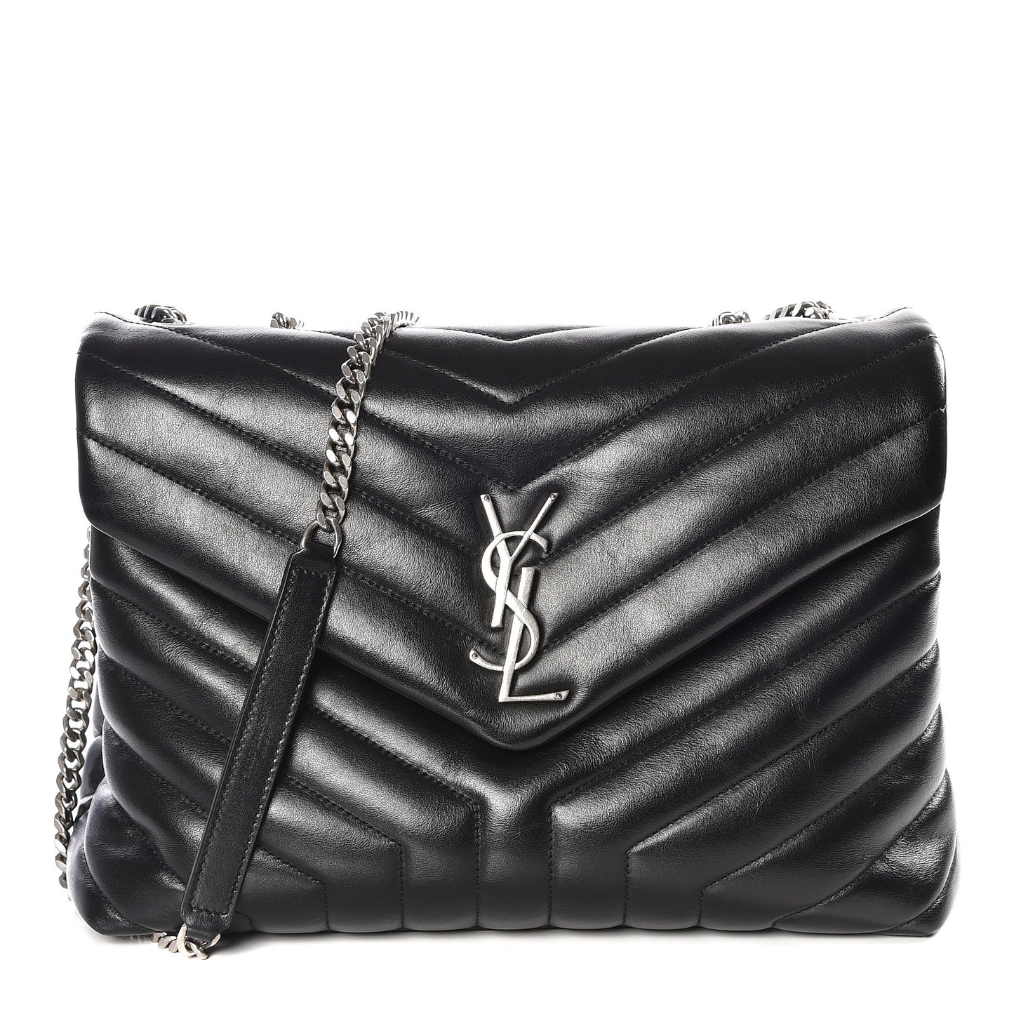 Calfskin Y Quilted Monogram Medium Loulou Chain Satchel Black