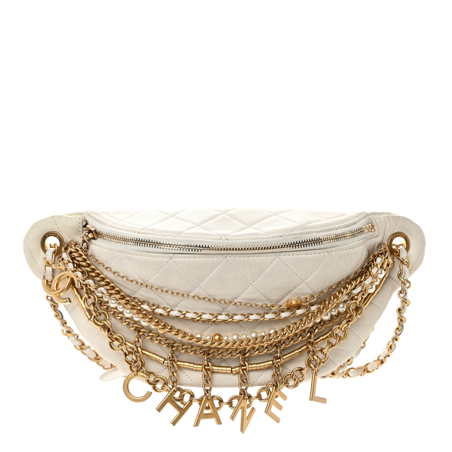 Lambskin Quilted All About Chains Waist Belt Bag White