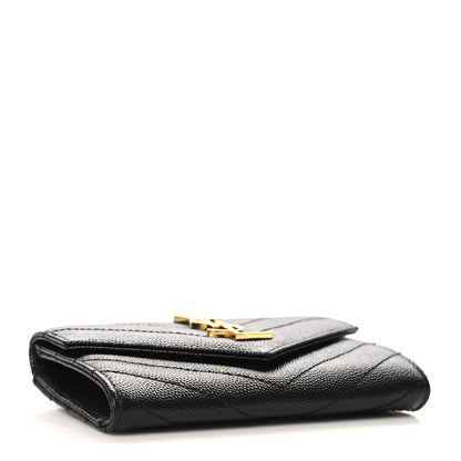 Saint Laurent Grain De Poudre Matelasse Chevron Small Monogram Envelope Wallet Black 4 of 8