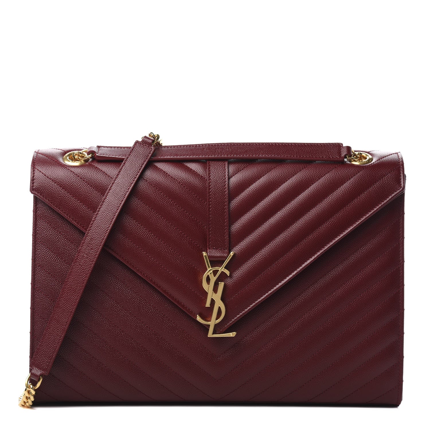 Saint Laurent Grain De Poudre Matelasse Chevron Large Monogram Satchel Oxblood 1 of 10