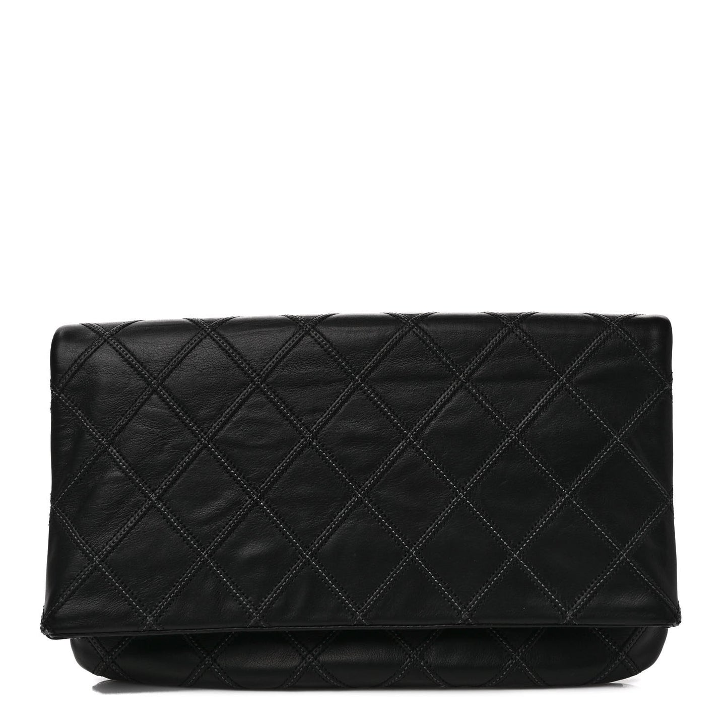 Lambskin Quilted Fold Over Clutch Black