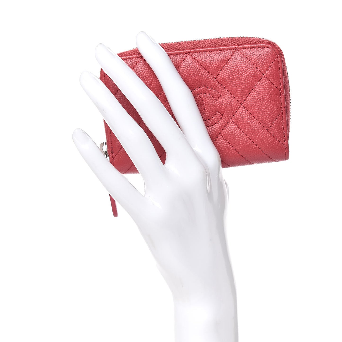 Caviar Quilted Diamond CC Duo Zip Coin Purse Pink