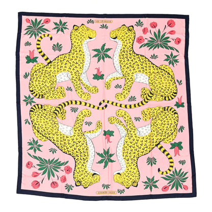 Hermes Cashmere Silk Les Leopards Shawl 140 Marine Rose Buvard 1 of 5