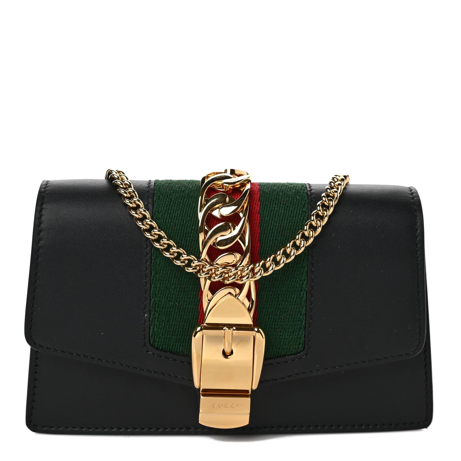 Gucci Calfskin Super Mini Sylvie Chain Shoulder Bag Black 1 of 8
