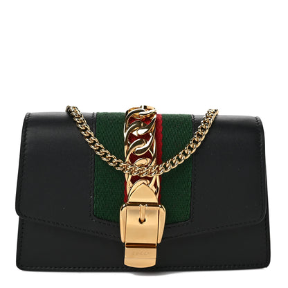 Gucci Calfskin Super Mini Sylvie Chain Shoulder Bag Black 1 of 8