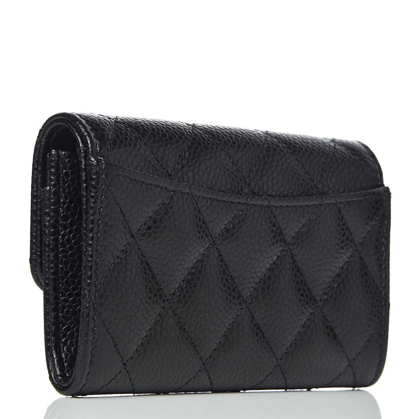 Caviar Quilted Flap Card Holder Wallet Black