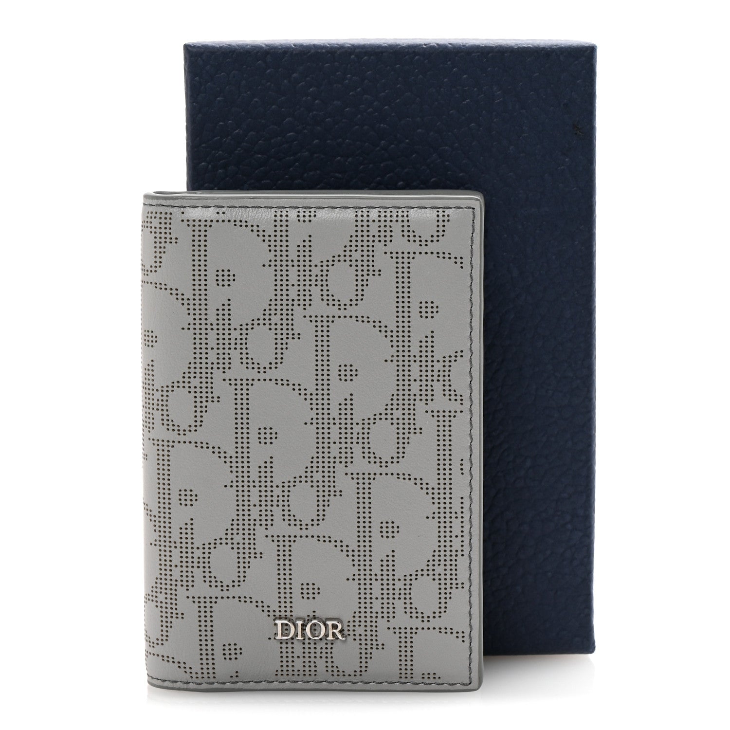 Christian Dior Calfskin Perforated Oblique Bi-Fold Card Holder Grey 8 of 8