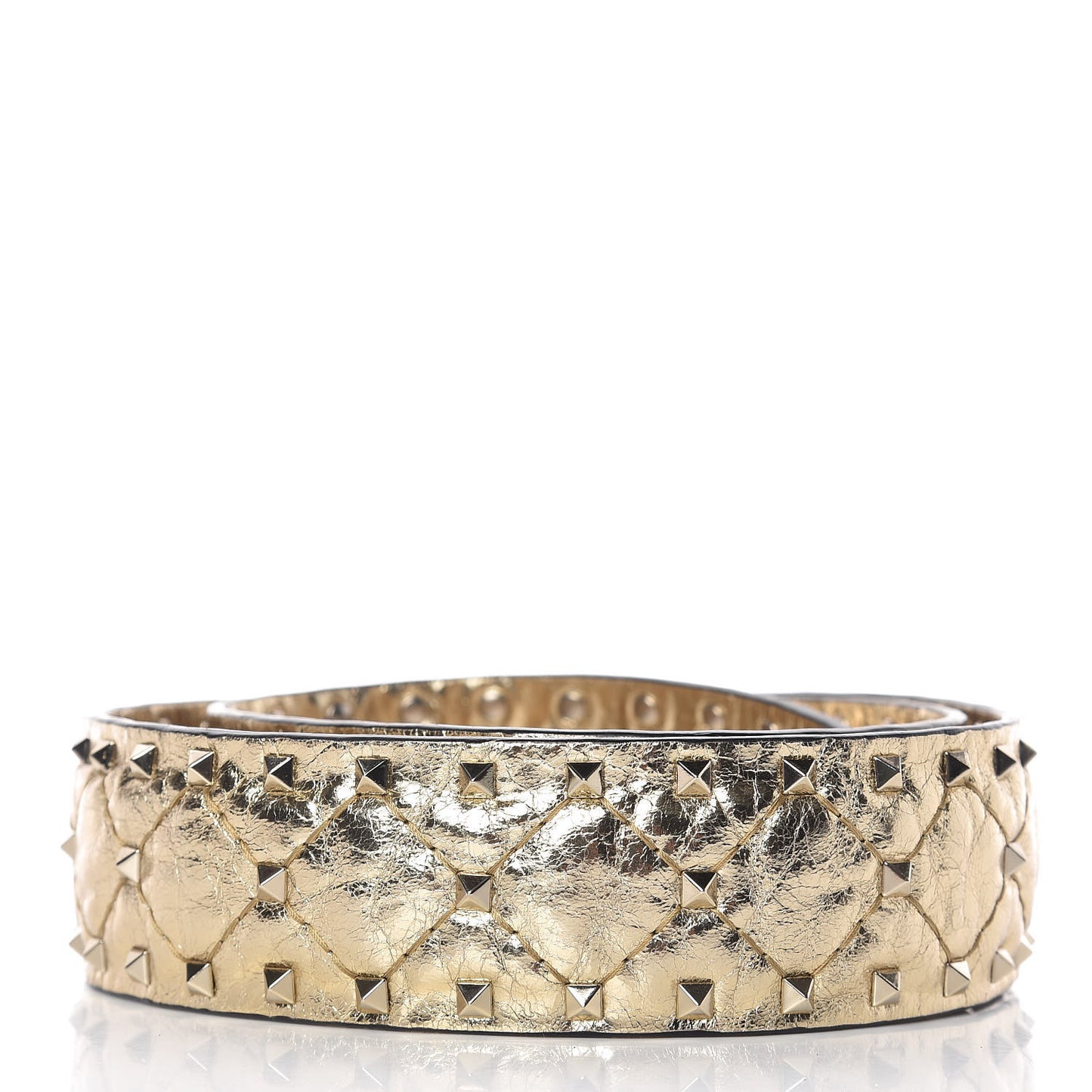 Metallic Wrinkled Lambskin Rockstud Spike Shoulder Strap Mekong