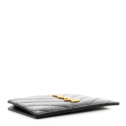 Saint Laurent Grain De Poudre Matelasse Chevron Monogram Fragments Zippered Card Case Black 4 of 6