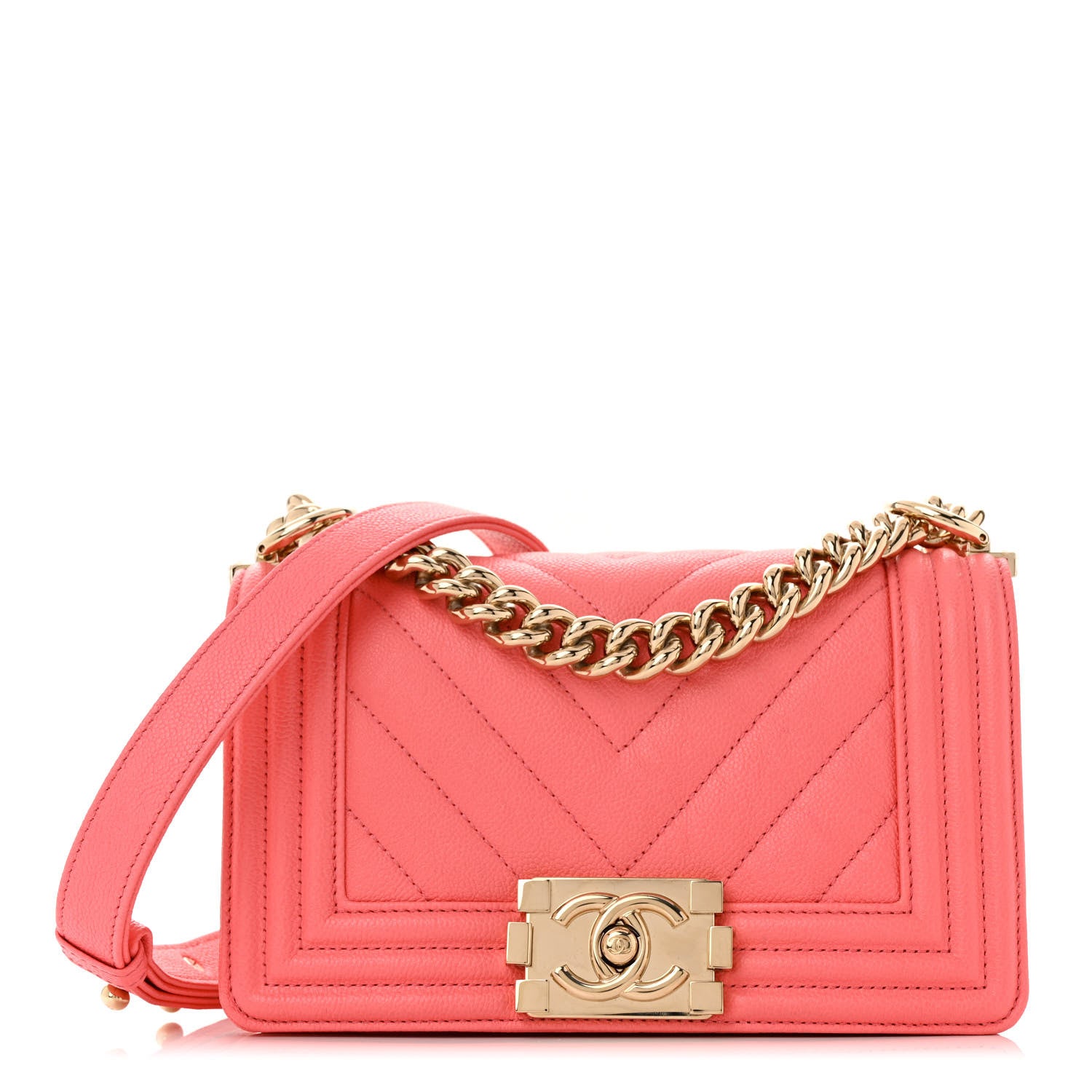 Chanel Caviar Chevron Quilted Small Boy Flap Pink 1 of 10
