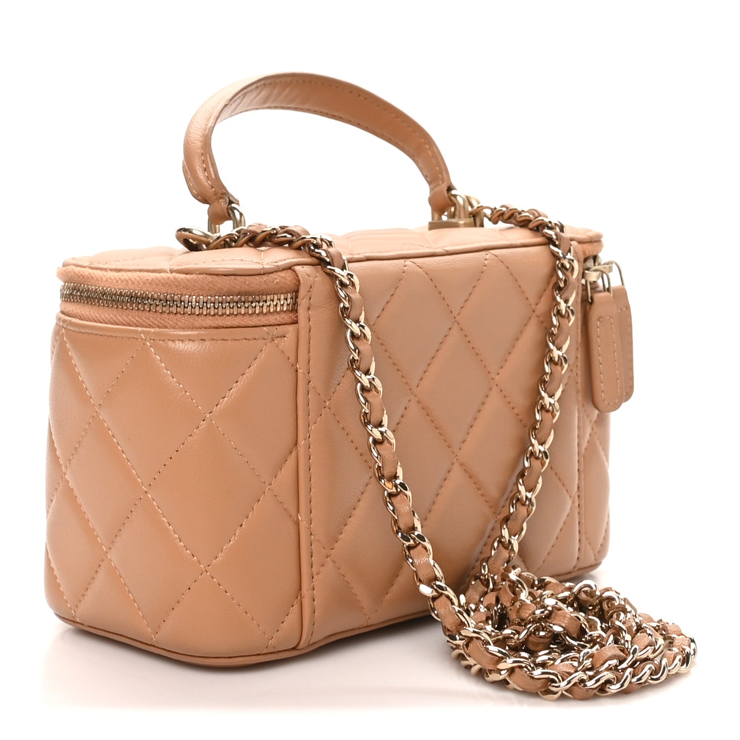 Chanel Lambskin Quilted Small Top Handle Vanity Case With Chain Beige 3 of 11