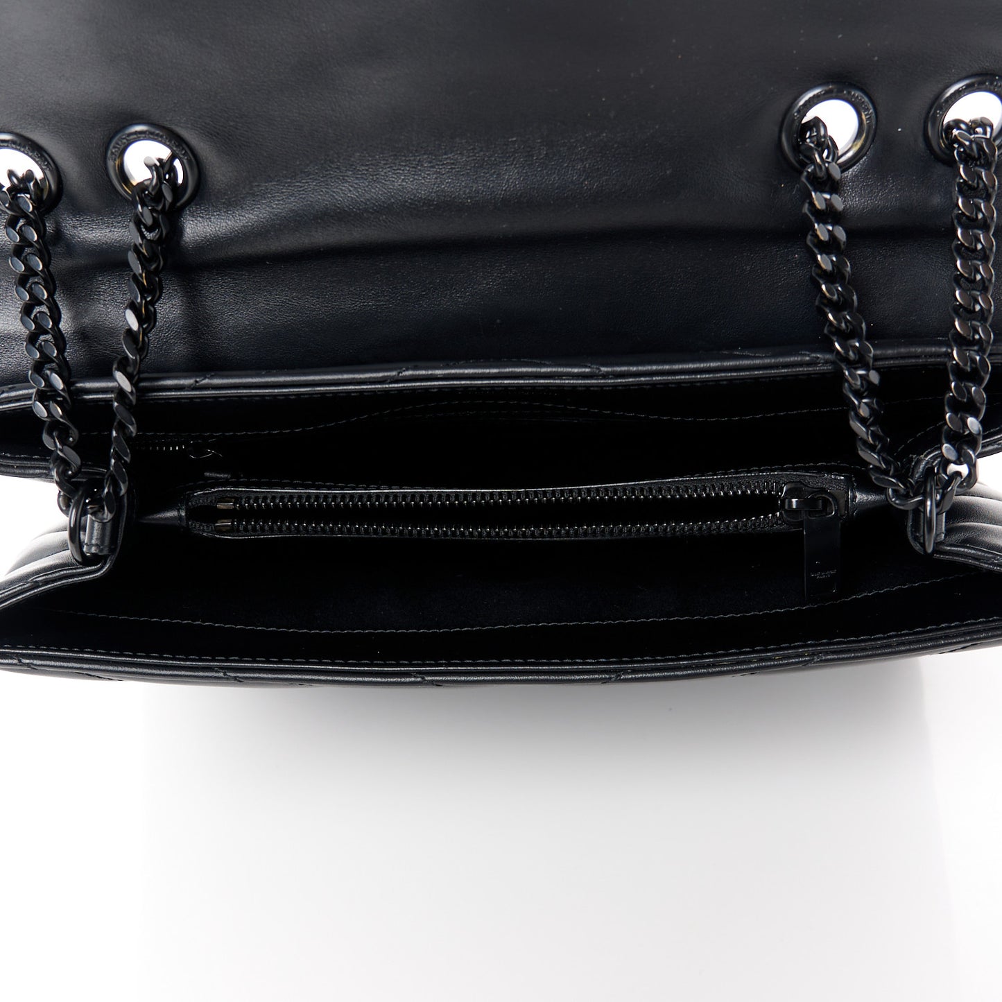 Calfskin Y Quilted Monogram Monochrome Medium Loulou Chain Satchel Black