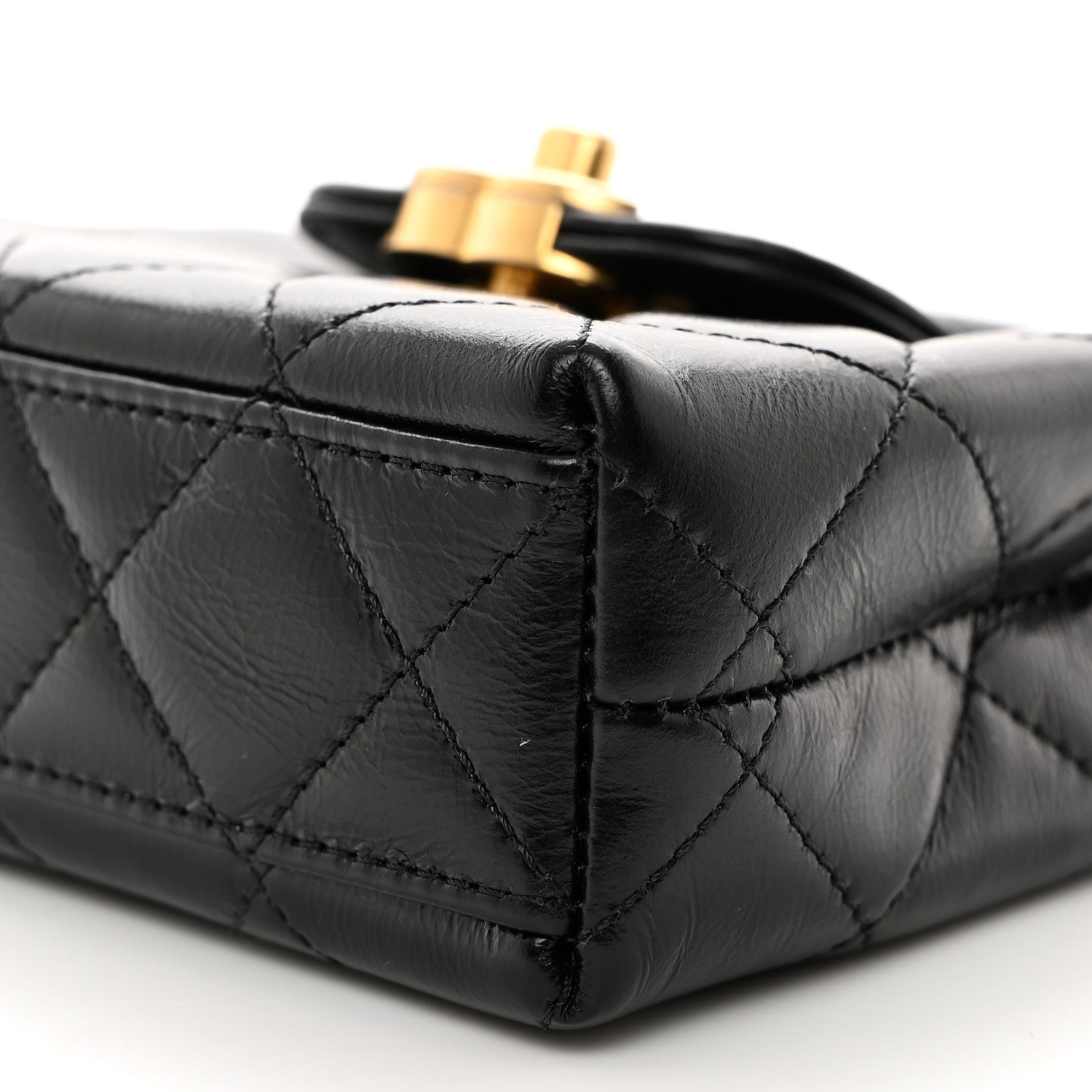 Chanel Shiny Aged Calfskin Quilted Mini Nano Kelly Shopper Black 10 of 11