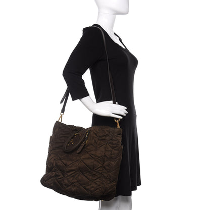 Prada Tessuto Nylon Chevron Quilted Tote Ebano 3 of 10