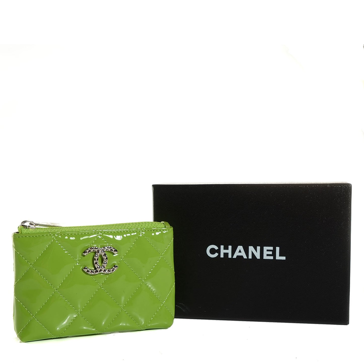 Patent Quilted Brilliant Key Holder Case Light Green