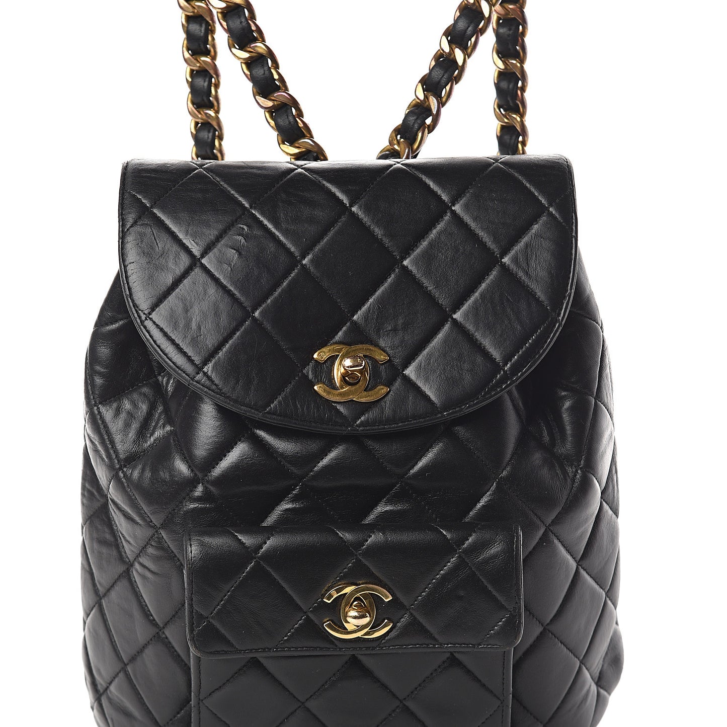Lambskin Quilted Drawstring Backpack Black