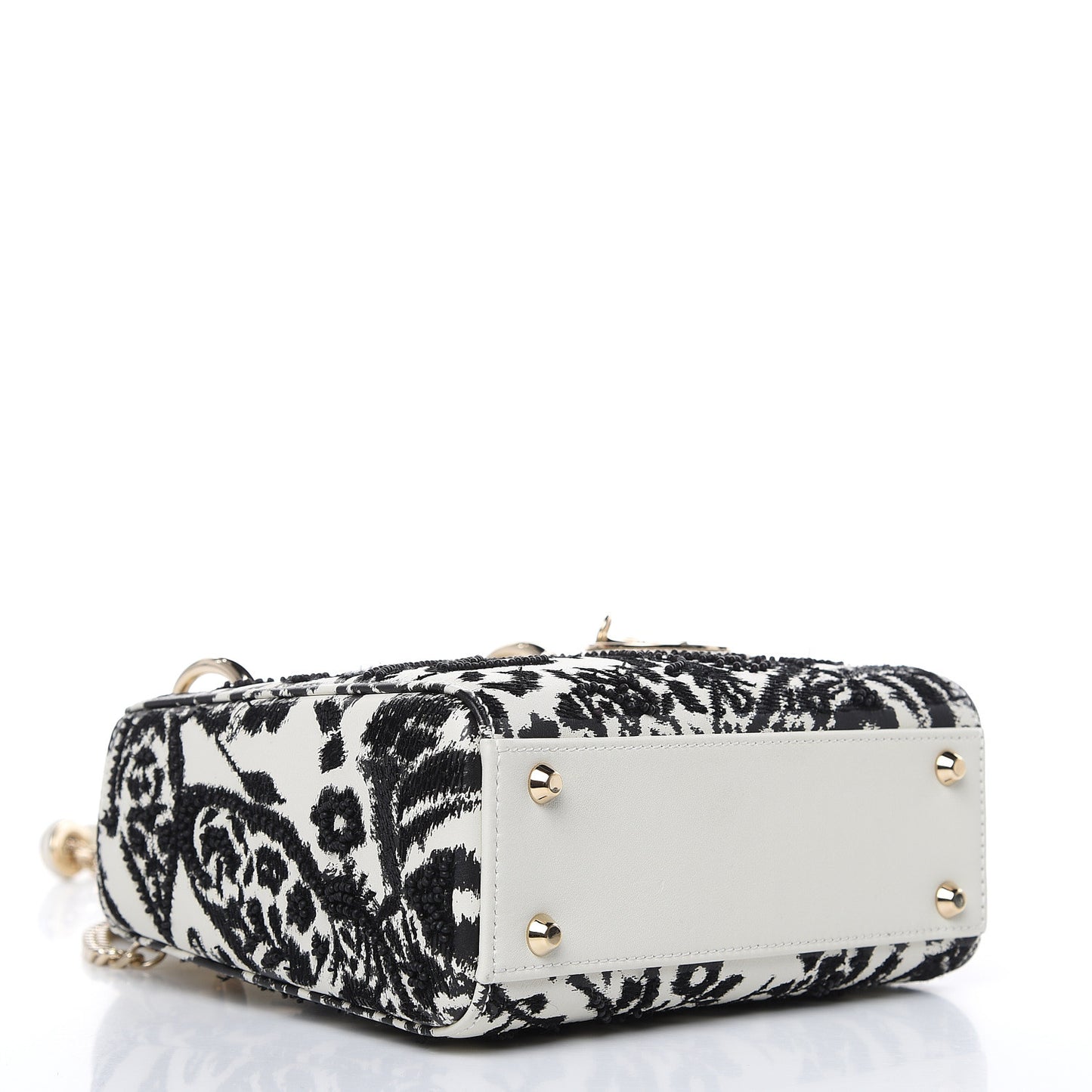 Smooth Calfskin Silkscreen Printed Floral Embroidered Mini Lady Dior Off White