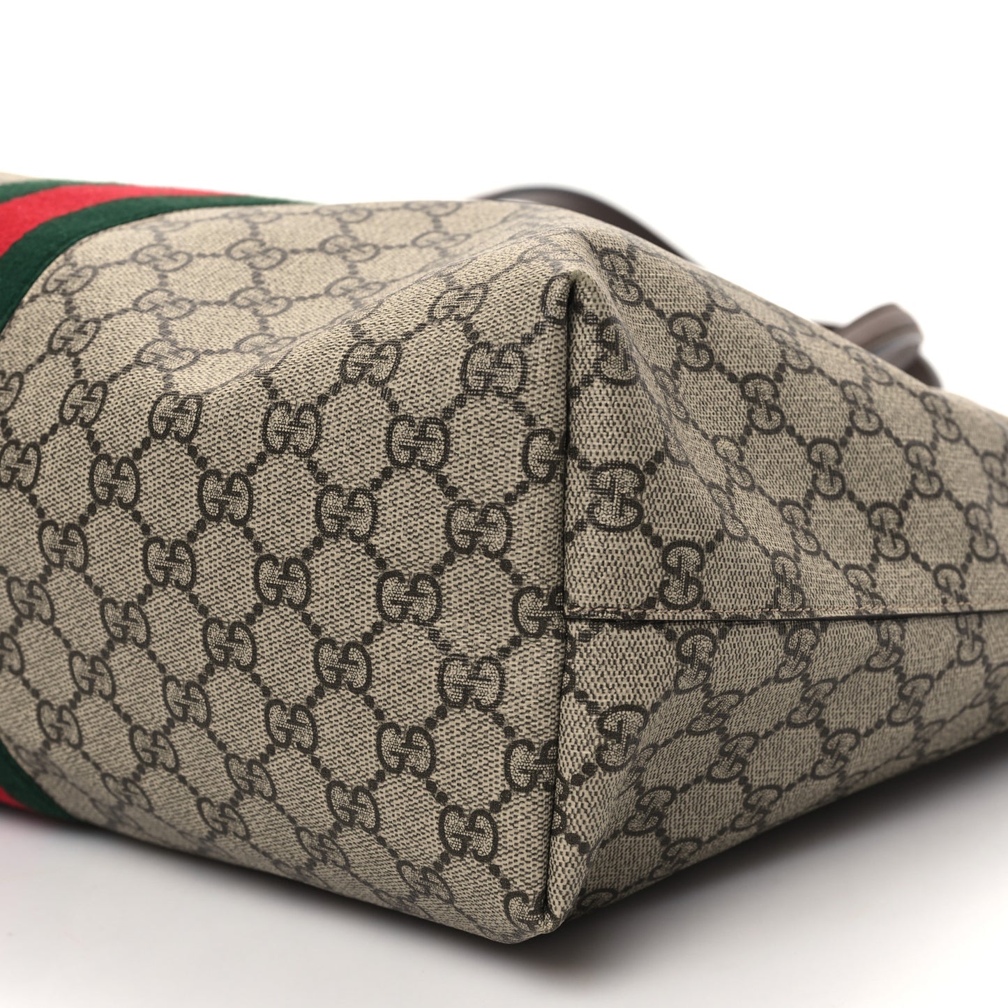 GG Supreme Monogram Textured Calfskin Web Medium Ophidia Shopping Tote Beige Ebony New Acero