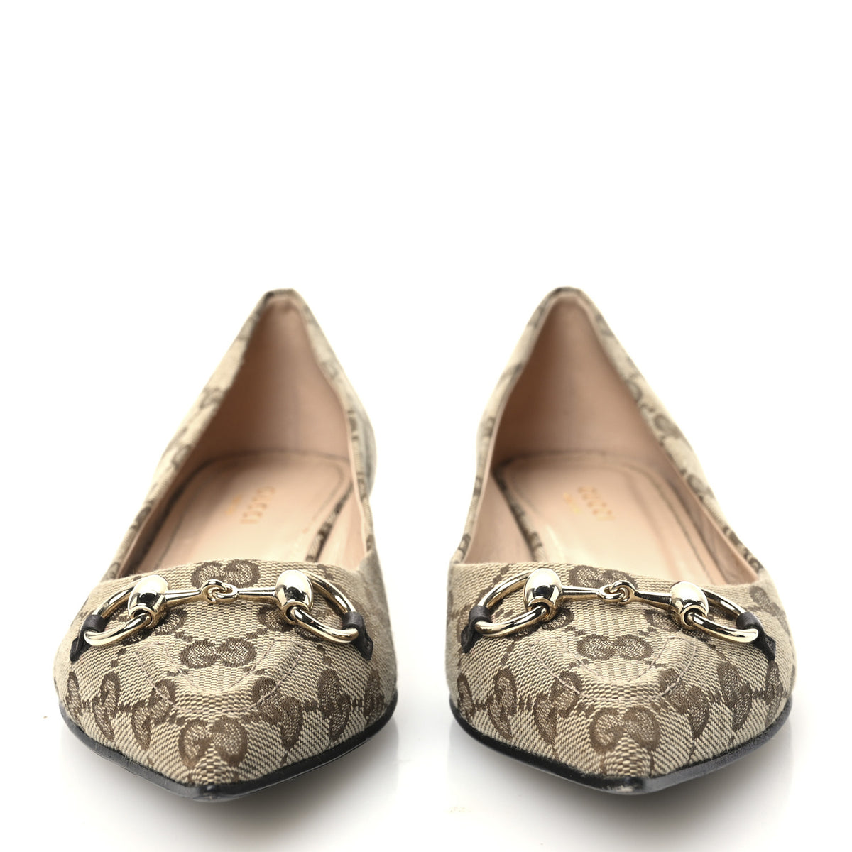 Monogram Horsebit Womens Werin Ballet Flat 36.5 Beige Ebony Cocoa
