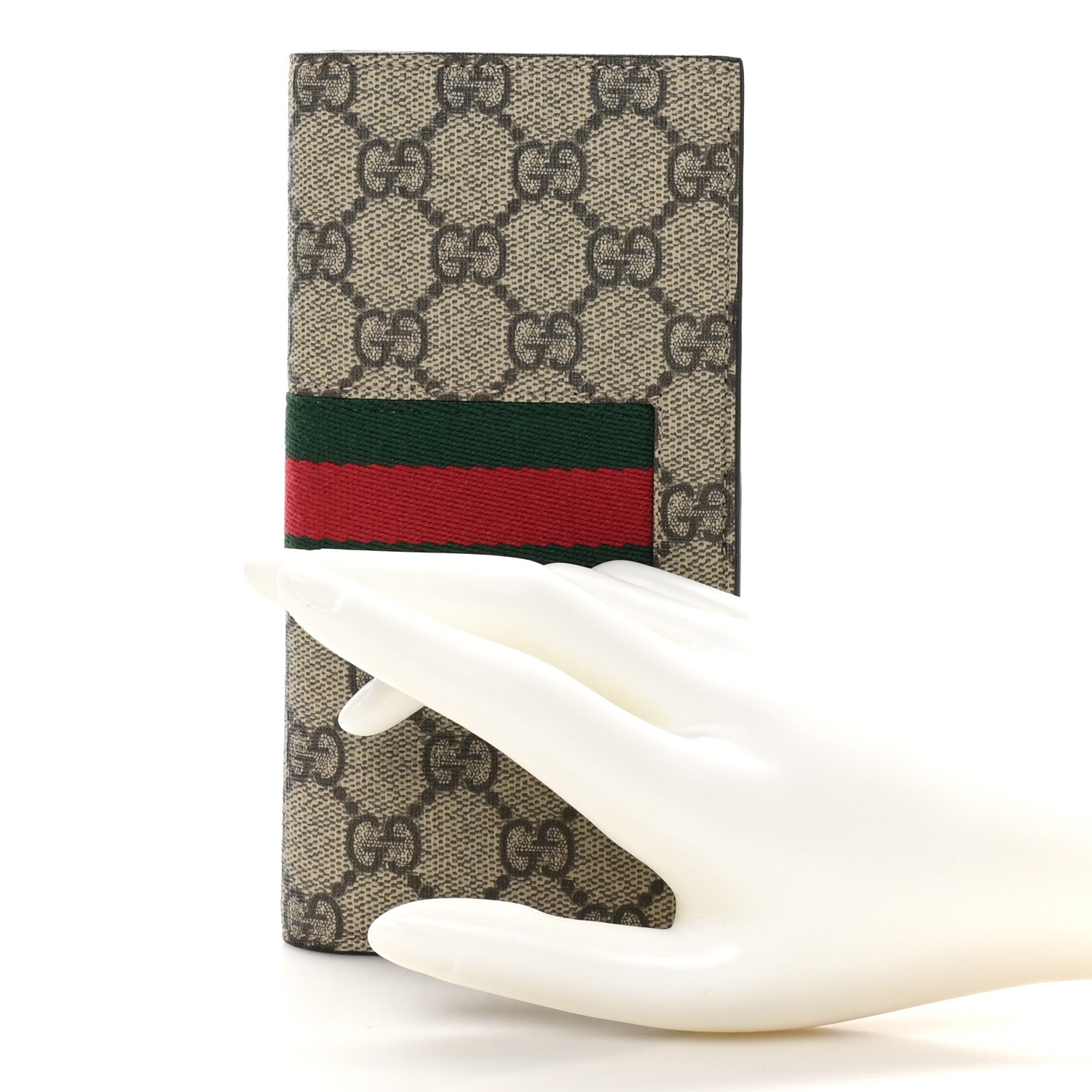 Gucci GG Supreme Monogram Selleria Calfskin Web New Web Long Wallet Beige Ebony Cocoa 2 of 9