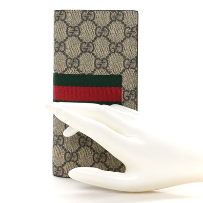 Gucci GG Supreme Monogram Selleria Calfskin Web New Web Long Wallet Beige Ebony Cocoa 2 of 9