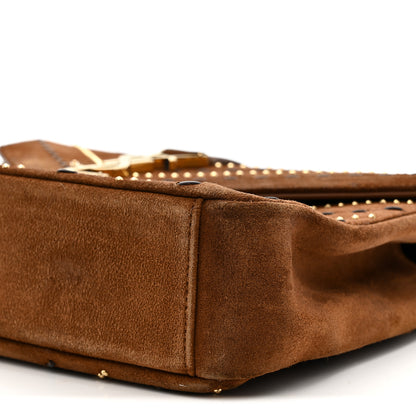 Saint Laurent Suede Matelasse Chevron Studded Monogram Medium College Bag Brown 9 of 10