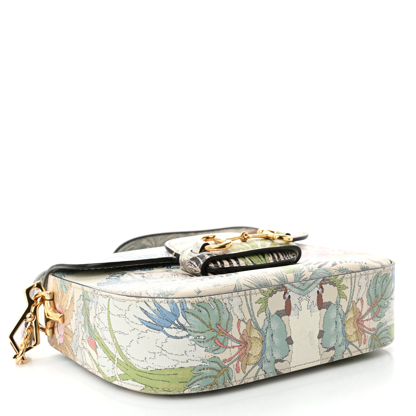 New Shangai Calfskin Tiger Savanah Web Mini Horsebit 1955 Shoulder Bag Chalky White Multicolor