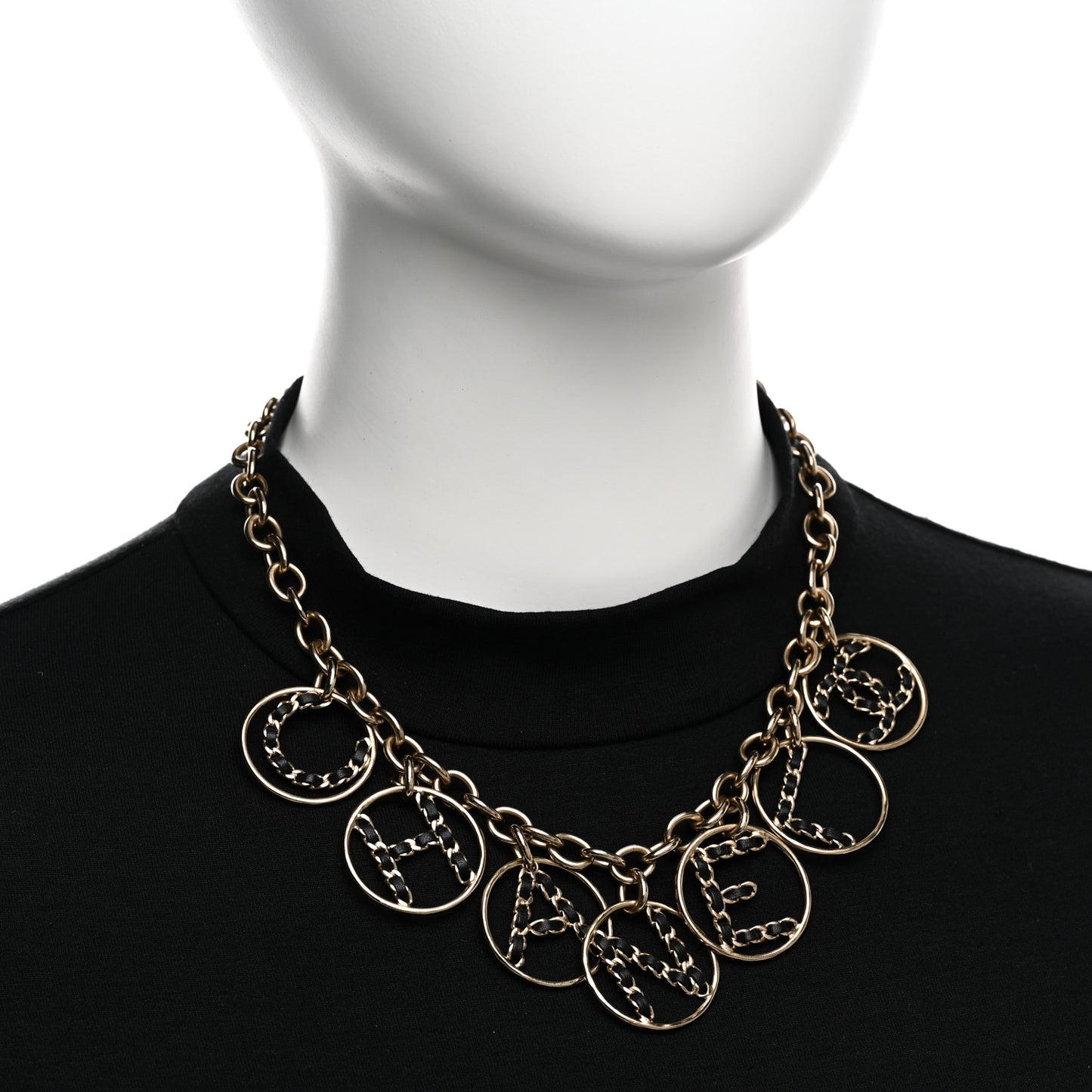 Lambskin Chain Logo Short Necklace Gold Black