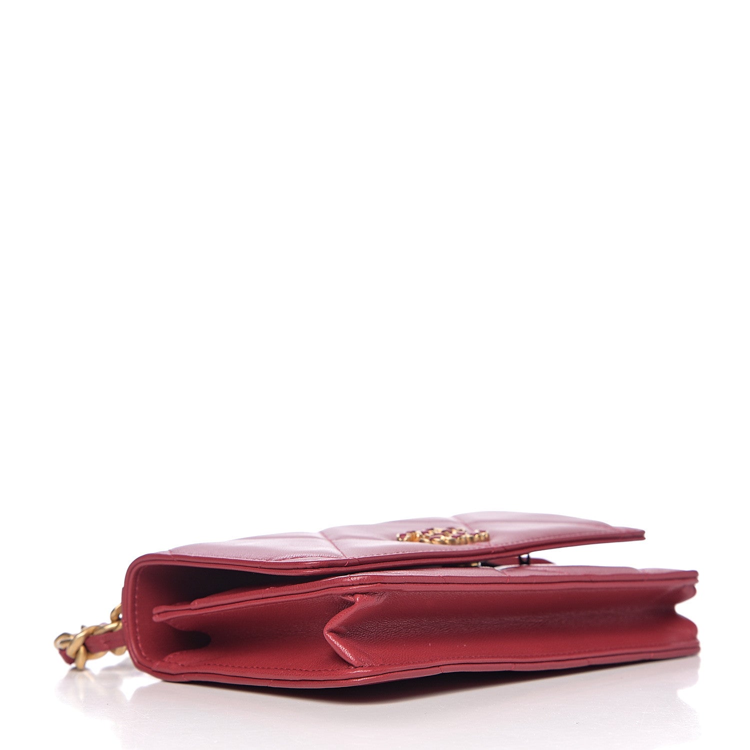 Chanel Shiny Goatskin Quilted 19 Wallet On Chain WOC Rouge 3 of 11