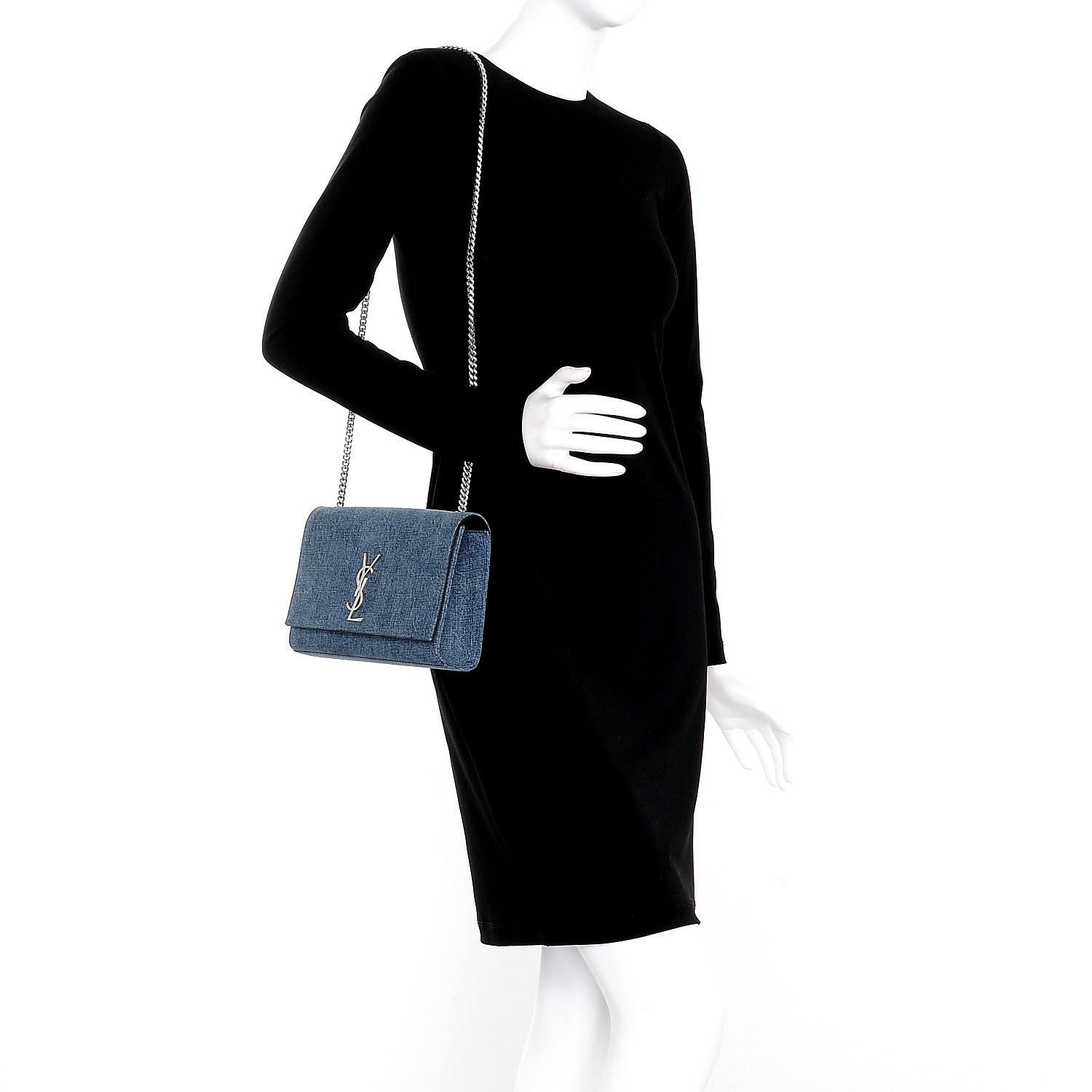 Saint Laurent Denim Medium Classic Monogram Kate Satchel Light Blue 2 of 7