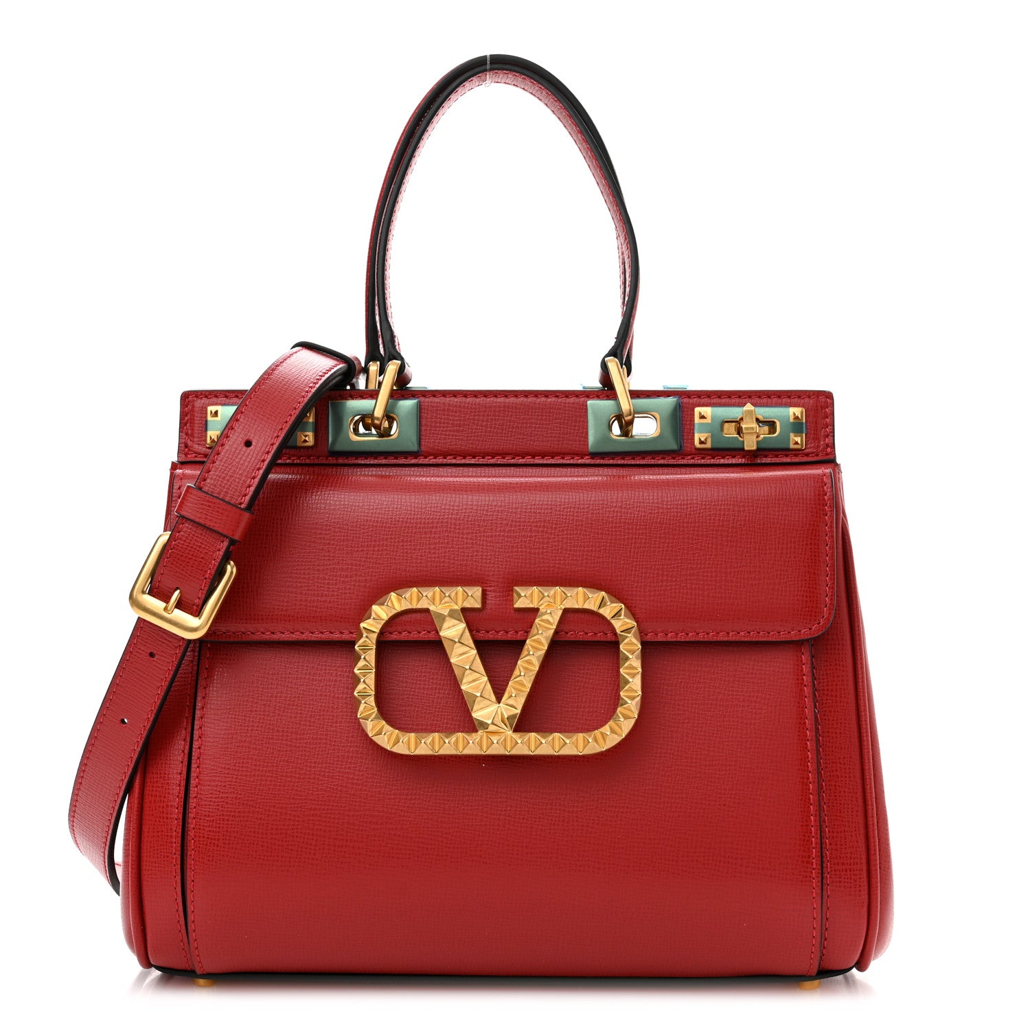 Valentino Garavani Grainy Calfskin Mini Rockstud Alcove Top-Handle Bag Rouge Pur 1 of 10