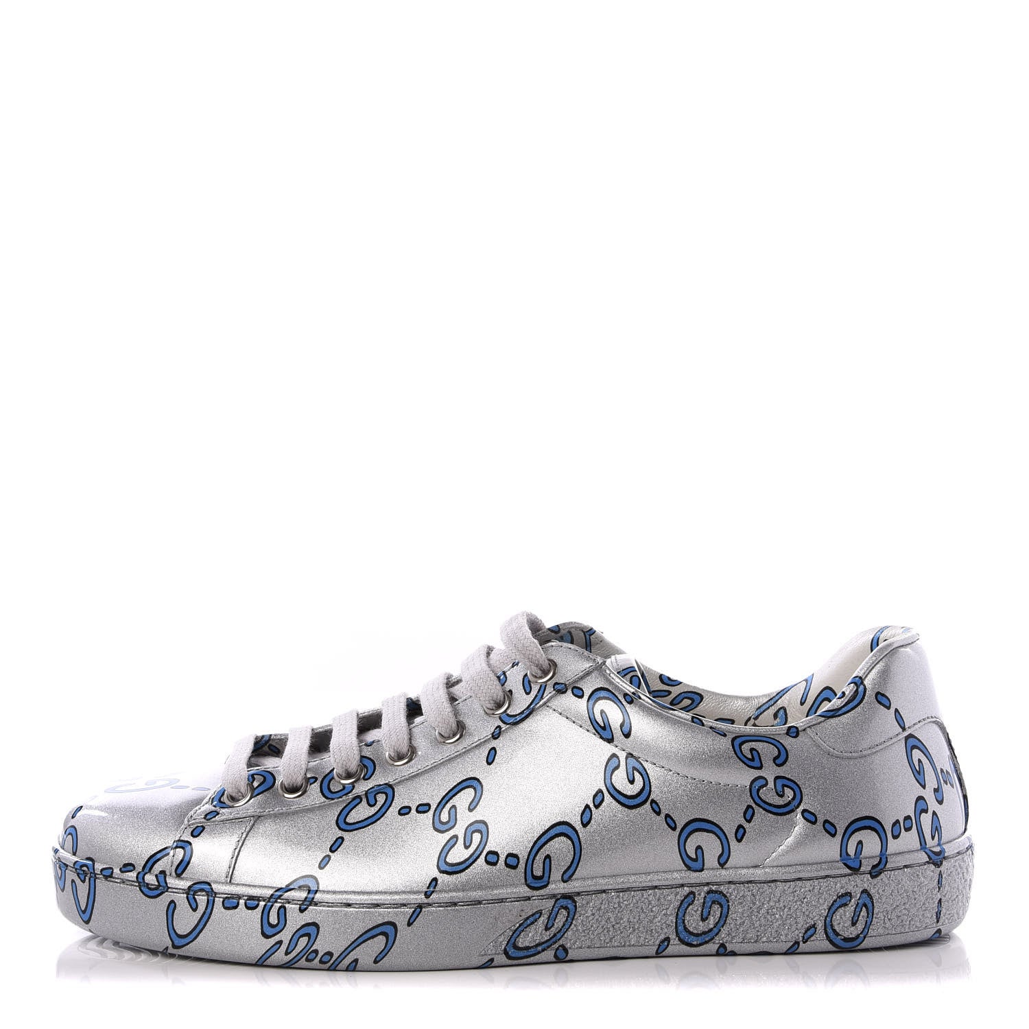 Gucci Miro Rubber Wax GucciGhost Print Mens New Ace Sneakers 6.5 Silver 1 of 10