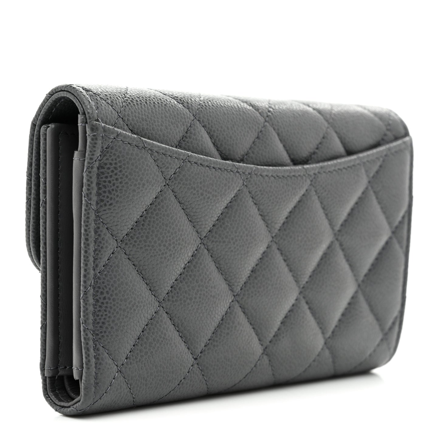 Caviar Quilted Medium Flap Wallet Grey