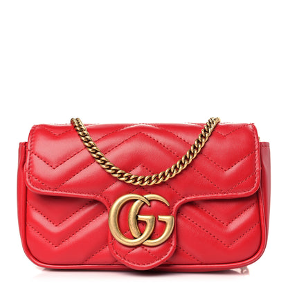 Gucci Calfskin Matelasse Super Mini GG Marmont Shoulder Bag Hibiscus Red 1 of 9