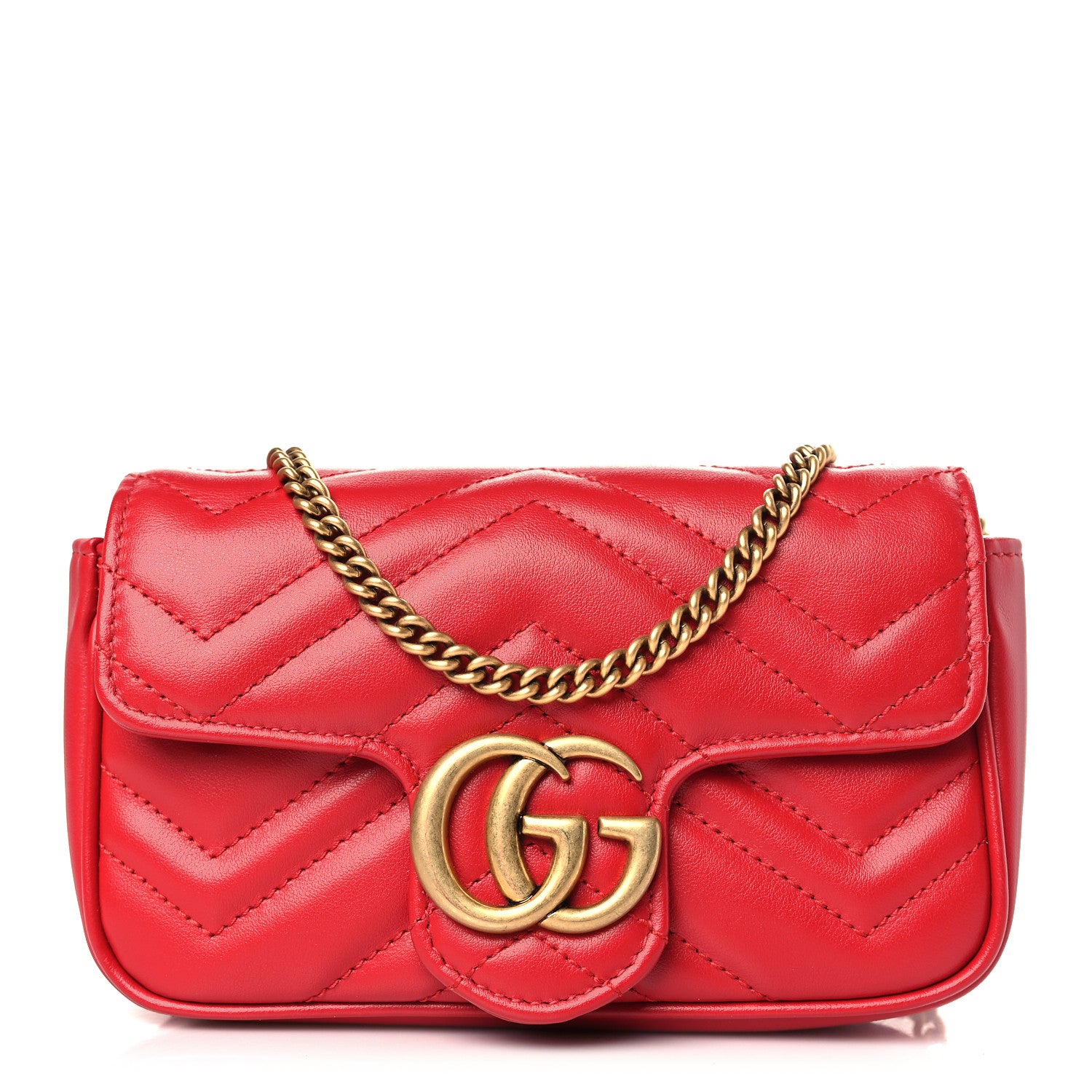 Gucci Calfskin Matelasse Super Mini GG Marmont Shoulder Bag Hibiscus Red 1 of 9