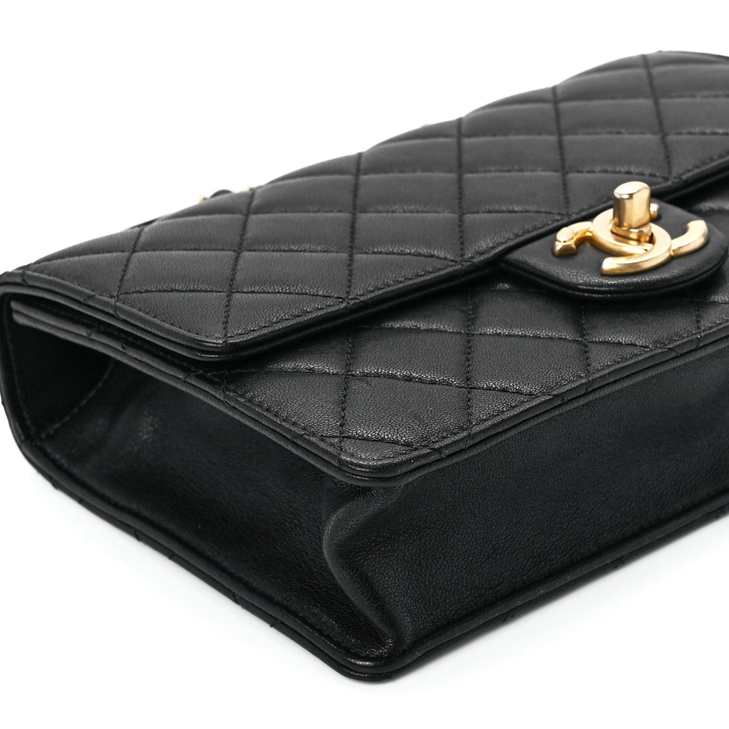 Lambskin Quilted Small Chic Pearls Flap Black