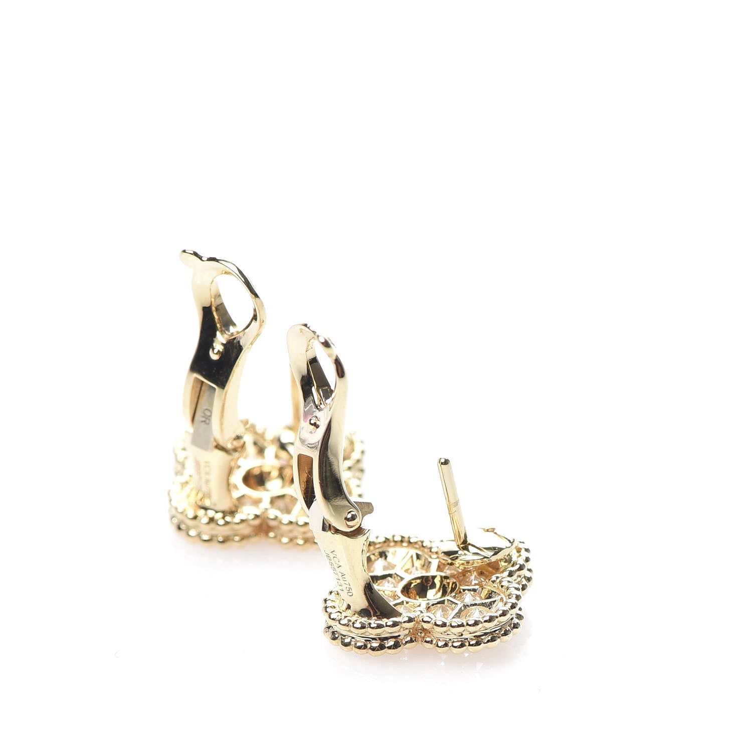 Van Cleef & Arpels 18K Yellow Gold Diamond Vintage Alhambra Earrings 4 of 6