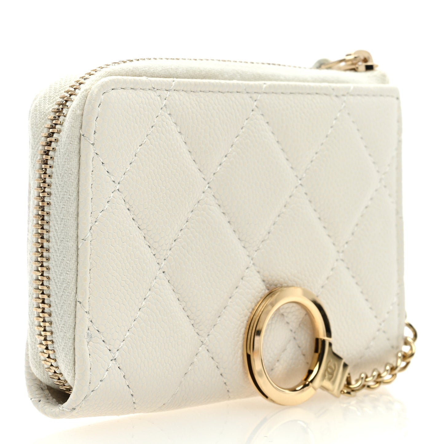 Caviar Quilted Zipped Key Holder Case White