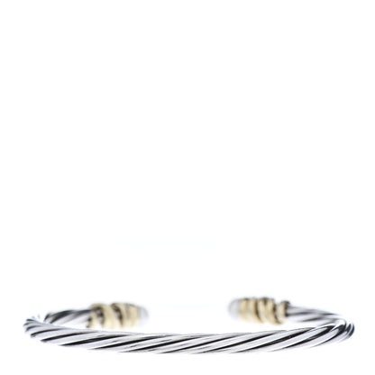 David Yurman Sterling Silver 18K Yellow Gold Diamond Pearl 4mm Helena Cuff Bracelet 3 of 5
