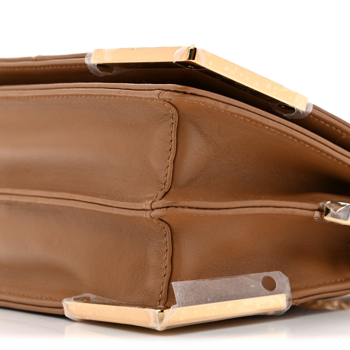 Nappa Triangle Stitched Metal Shoulder Bag  Caramel