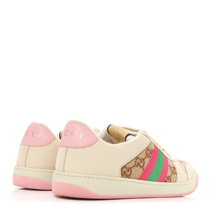Gucci Calfskin GG Supreme Crystals Web Screener Sneakers 40 Beige Ebony Wild Rose 4 of 8
