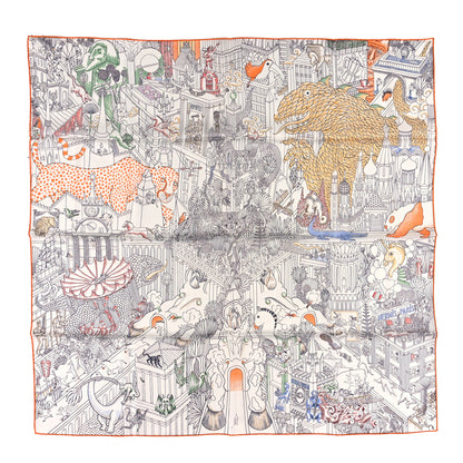 Hermes Silk Animapolis Scarf 90 White Jaune Vert 1 of 3