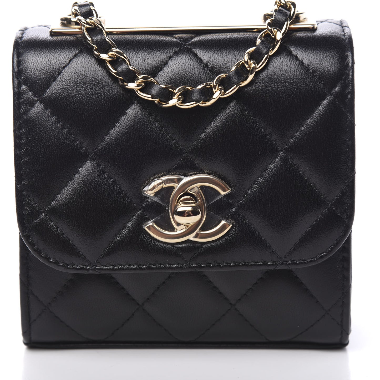 Lambskin Quilted Mini Trendy CC Chain Wallet Black