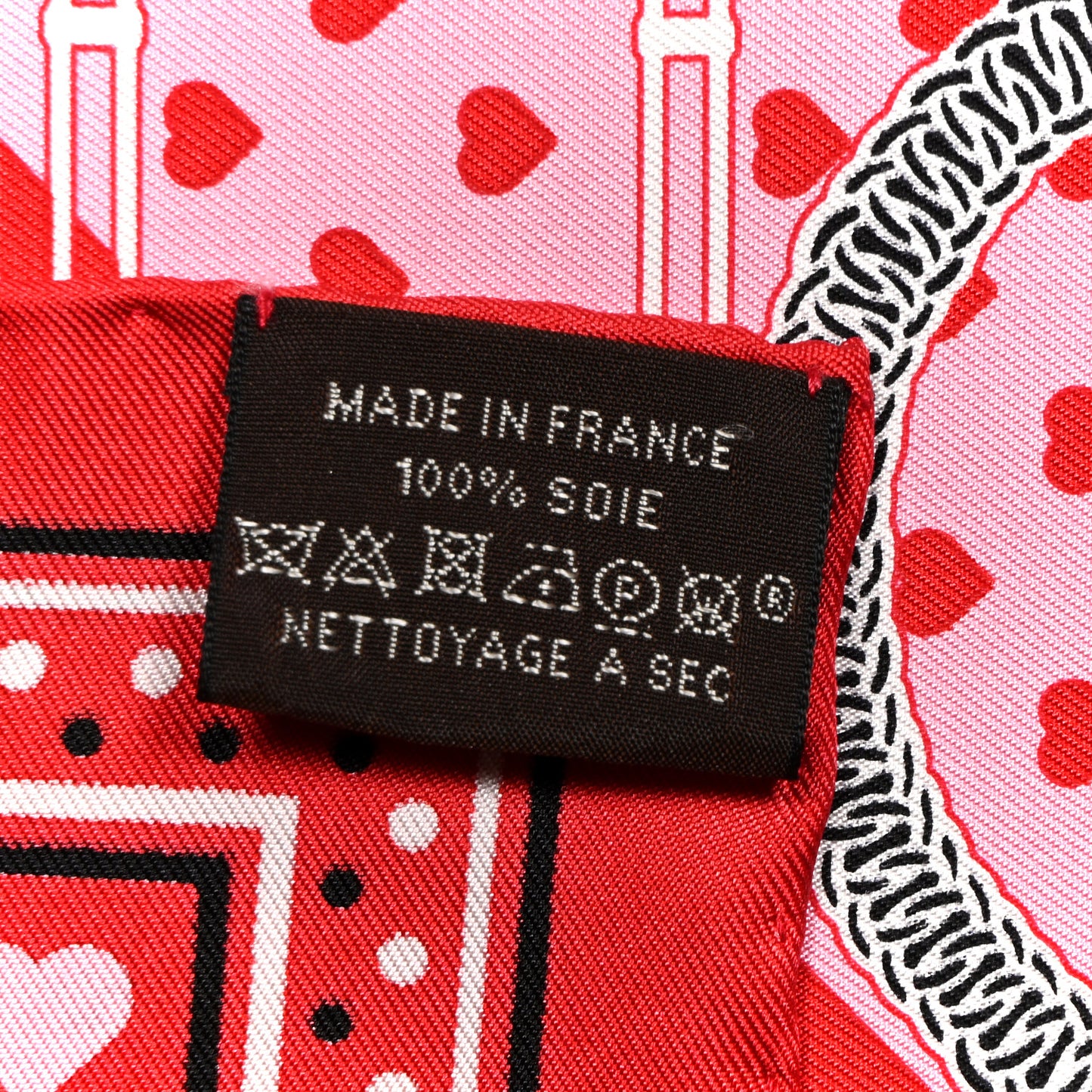 Silk Grand Manege Cut Bandana Love Scarf 70 Rouge Rose Black