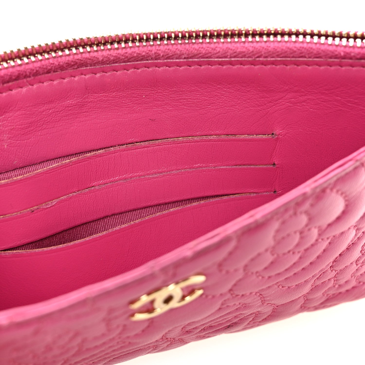 Chanel Lambskin Camellia Embossed Classic Zip Pouch Pink 12 of 12