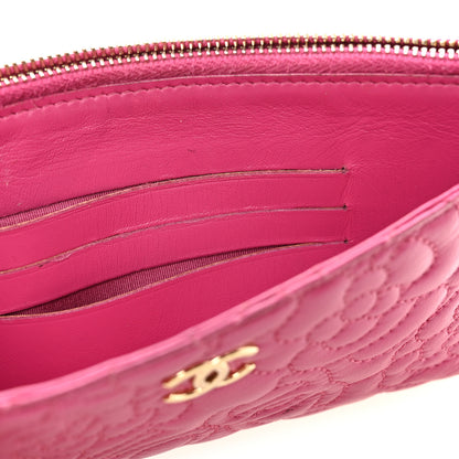 Chanel Lambskin Camellia Embossed Classic Zip Pouch Pink 12 of 12