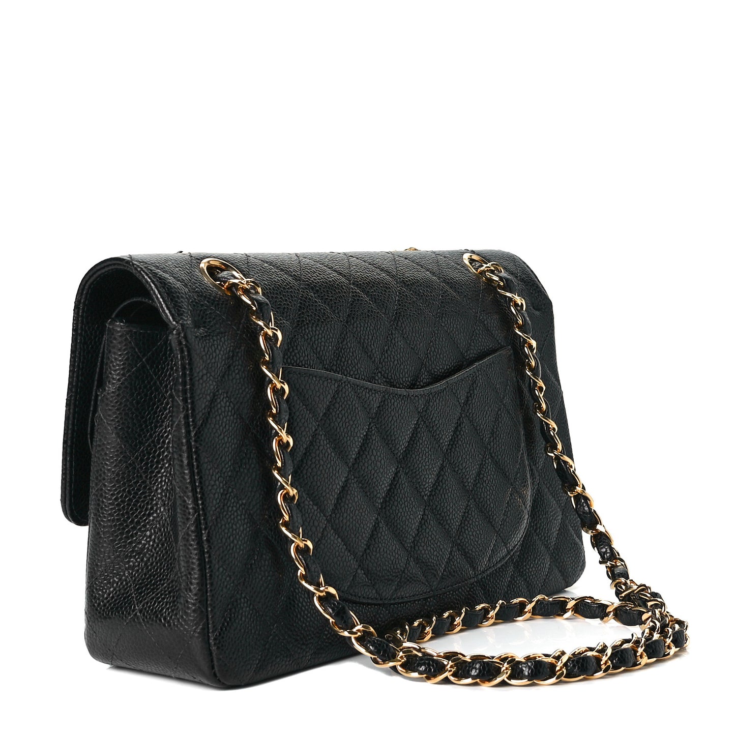 Caviar Quilted Medium Double Flap Black